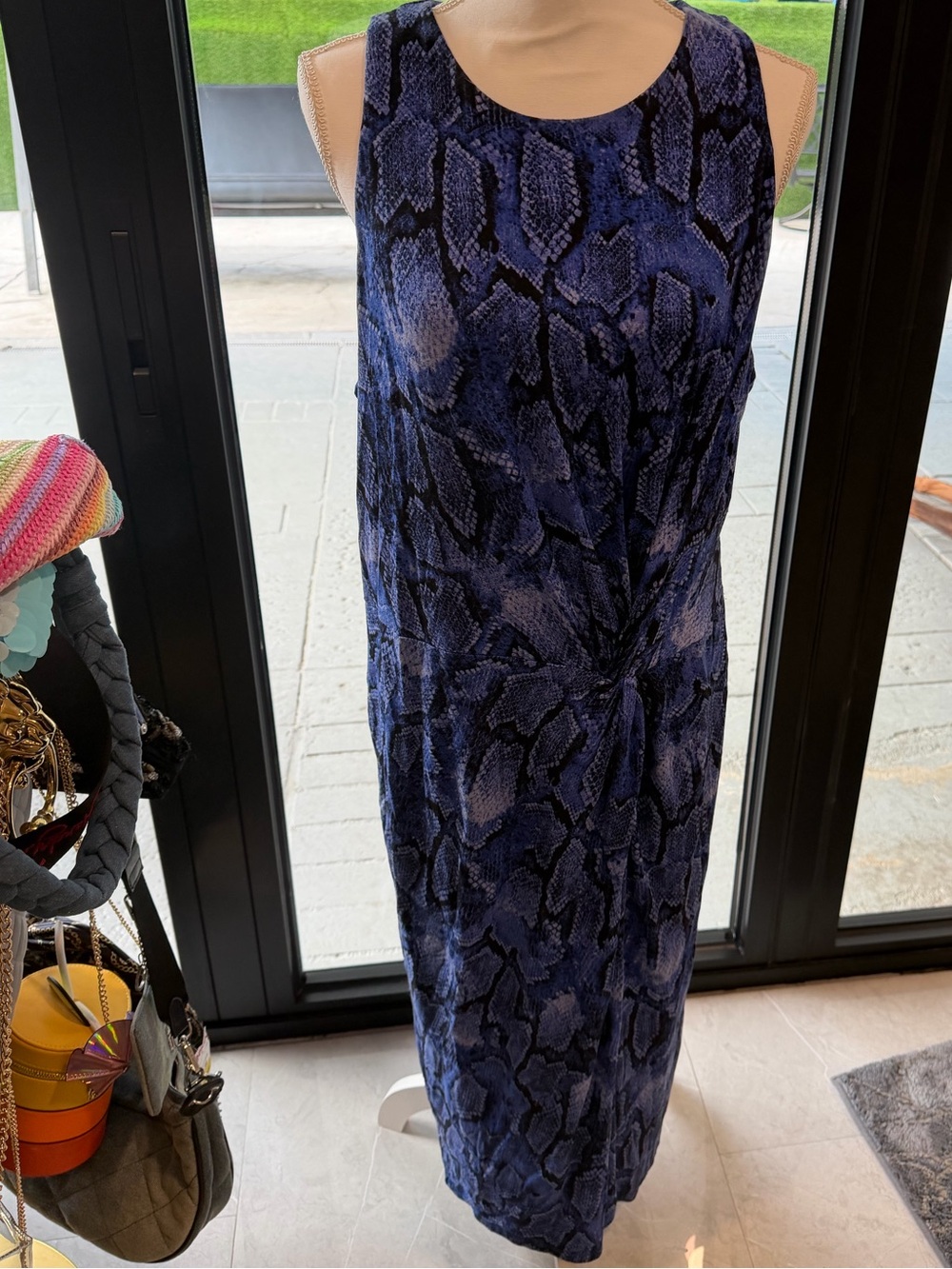 INC International Concepts Blue Snake-Print Sleeveless Maxi Dress